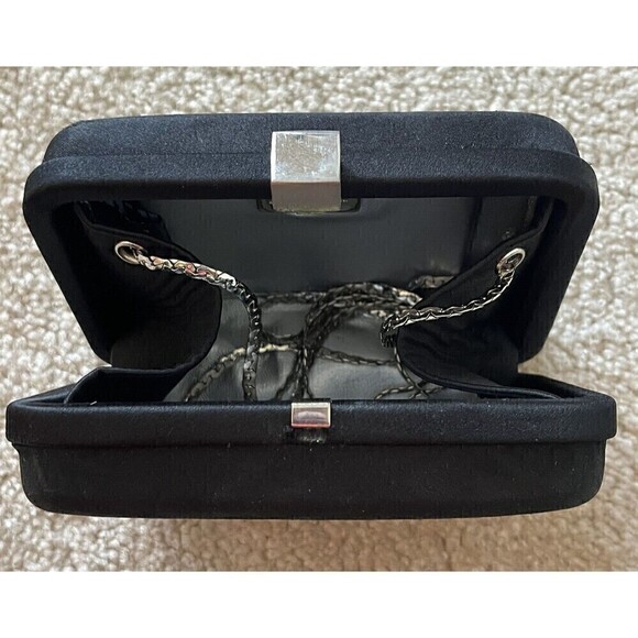 Enzo Angiolini Mini Black Nylon Evening Shoulder Clutch Crossbody Bag Chain Prom - Picture 7 of 8